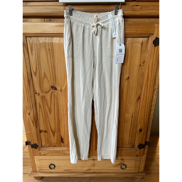 Cali1850 Pants - Cali 1850 Linen Beach Pants Oatmeal Beige Smocked Womens M NWT